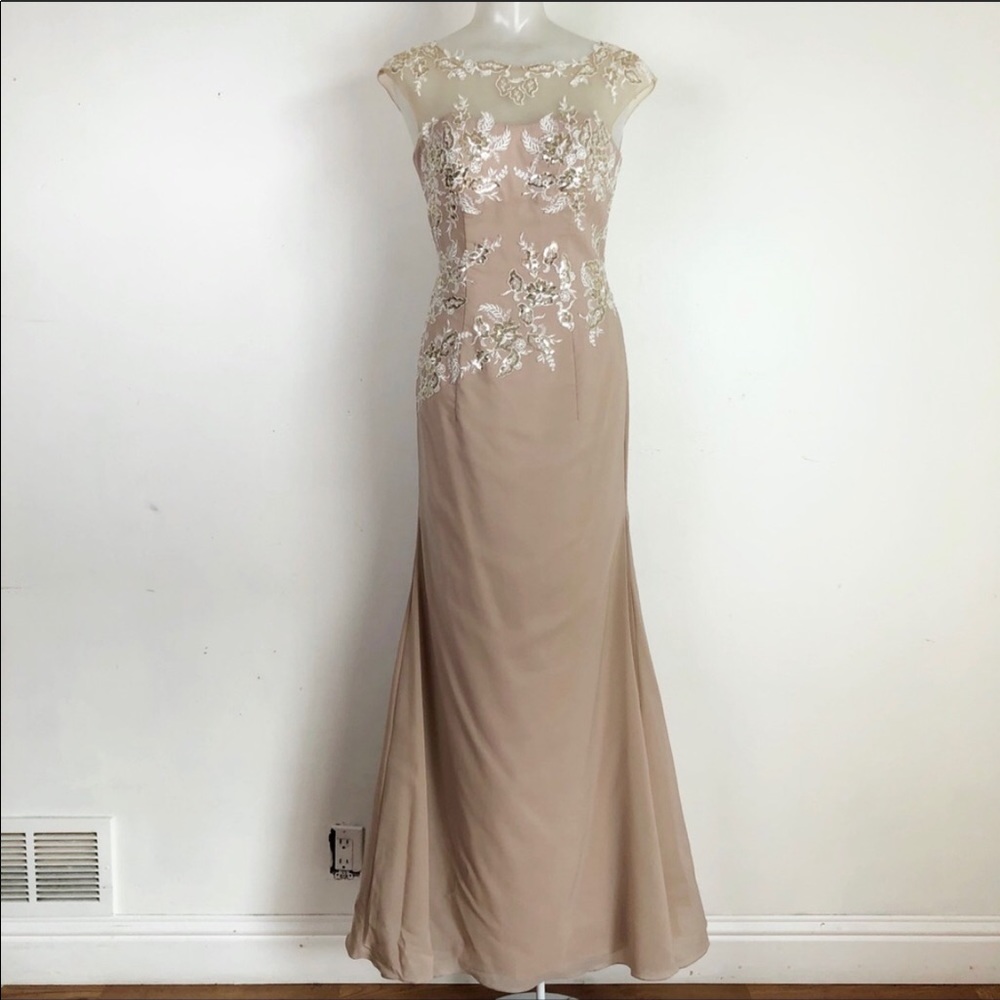 Franssical sequin applique chiffon champagne Gown